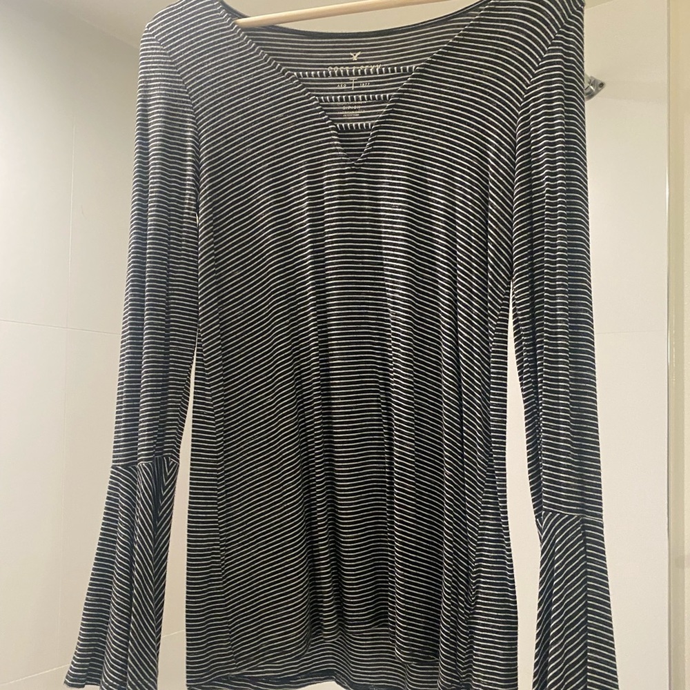 Black and white Striped AE long sleeved shirt
